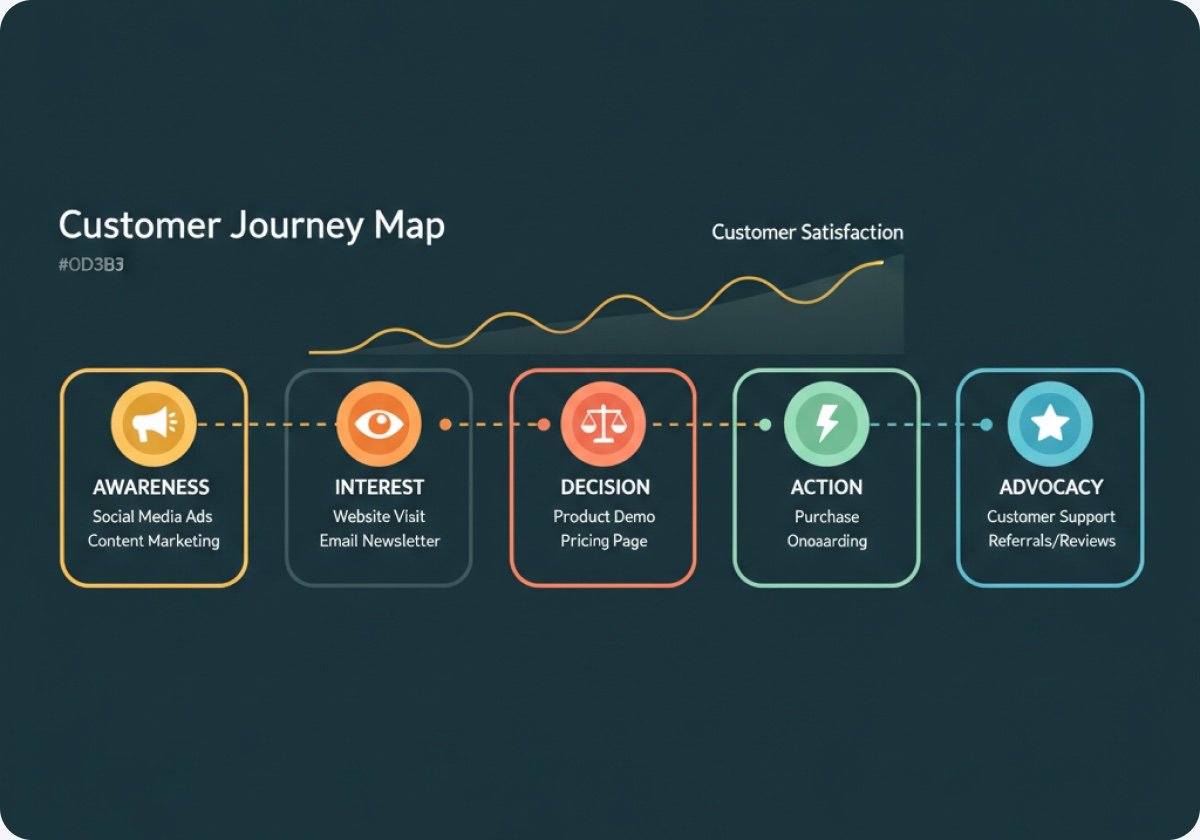 Customer journey map from discovery to advocacy